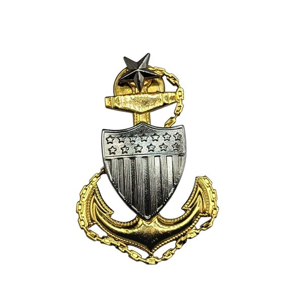 US Navy Master Chief Petty Officer Pin M-22-GI Vietnam Era Anchor Shield Star - Picture 2 of 8